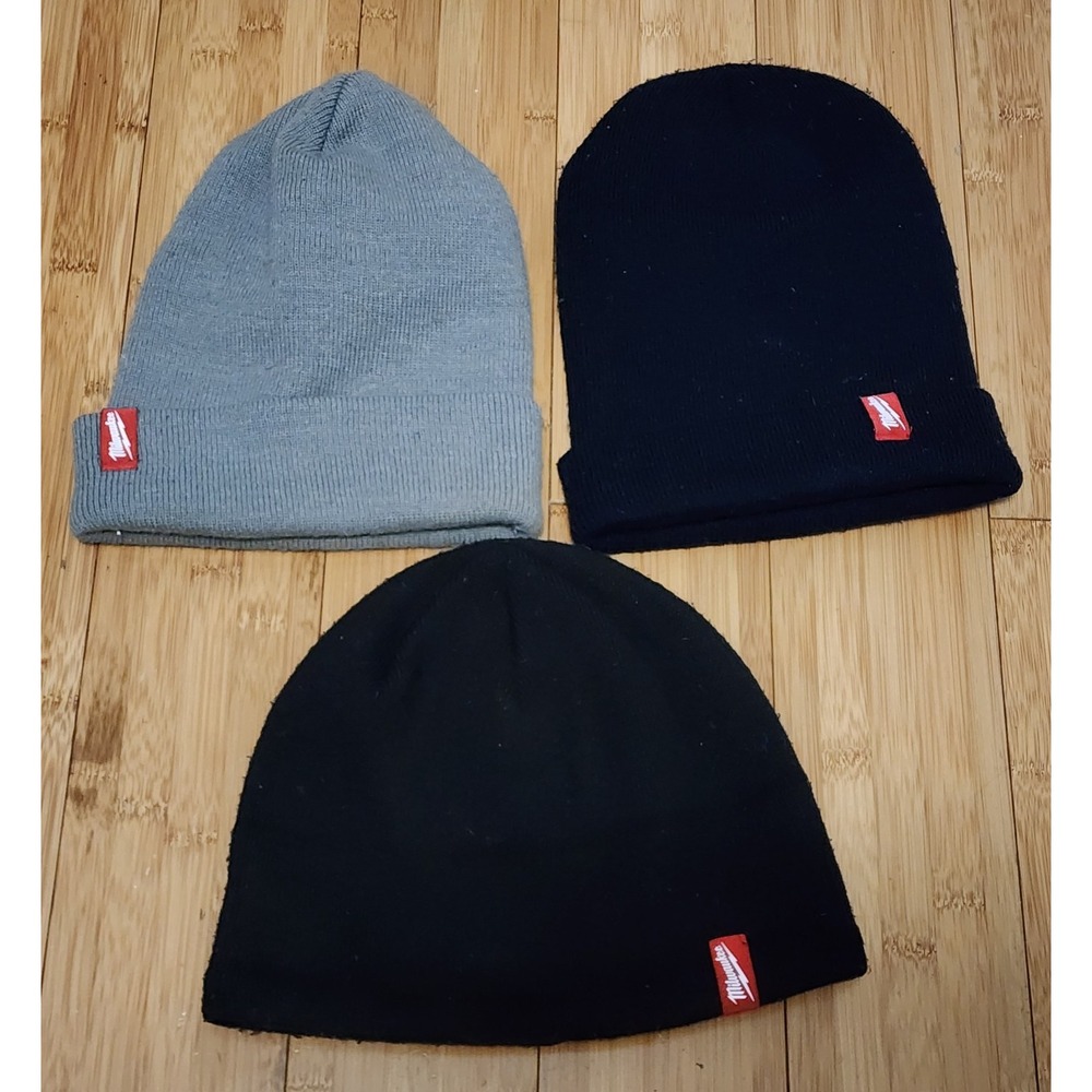 Milwaukee 3M Thinsulate Rolled Beanie Lined Hat Black Gray OS Bundle 3pc